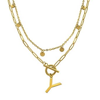 Adornia 14k Gold Plated Layered Initial Toggle Necklace