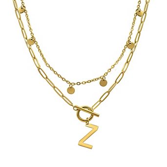 Adornia 14k Gold Plated Layered Initial Toggle Necklace
