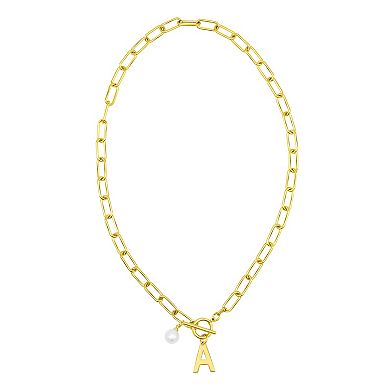 Adornia 14k Gold Plated Freshwater Cultured Pearl Initial Toggle Necklace