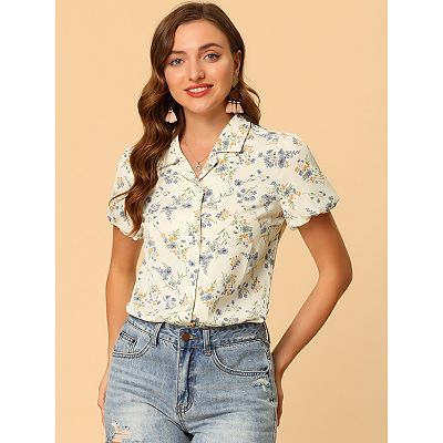 Floral Shirt for Women's Notched Lapel Summer Casual Button