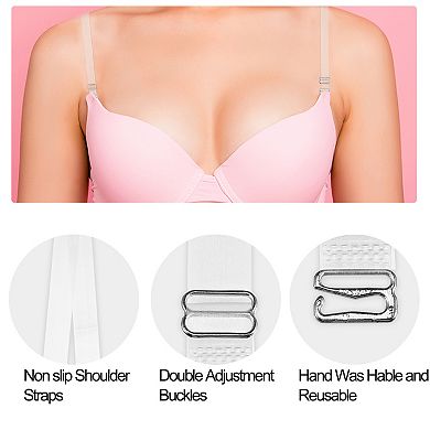 2 Pair Non-slip Invisible Clear Bra Shoulder Strap With Stainless Steel Hook Transparent 15mm