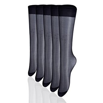 Women Knee High Reinforced Toe 10 Pairs Sheer Silky Stockings