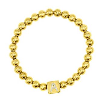 Adornia Gold Tone Initial Cubic Zirconia Cube & Bead Stretch Bracelet