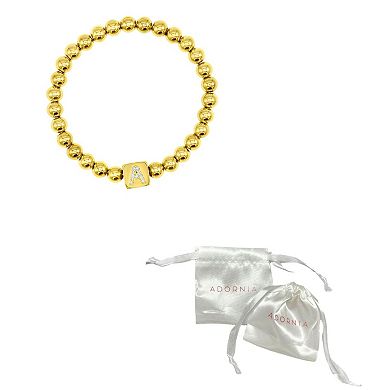 Adornia Gold Tone Initial Cubic Zirconia Cube & Bead Stretch Bracelet