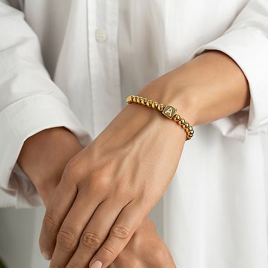 Adornia Gold Tone Initial Cubic Zirconia Cube & Bead Stretch Bracelet