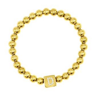 Adornia Gold Tone Initial Cubic Zirconia Cube & Bead Stretch Bracelet
