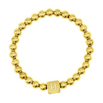 Adornia Gold Tone Initial Cubic Zirconia Cube & Bead Stretch Bracelet
