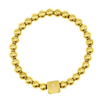 Adornia Gold Tone Initial Cubic Zirconia Cube & Bead Stretch Bracelet