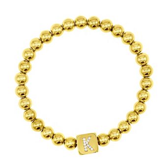 Adornia Gold Tone Initial Cubic Zirconia Cube & Bead Stretch Bracelet