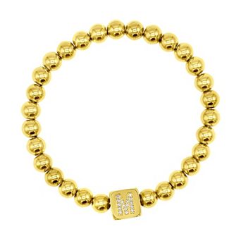 Adornia Gold Tone Initial Cubic Zirconia Cube & Bead Stretch Bracelet