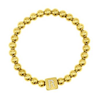 Adornia Gold Tone Initial Cubic Zirconia Cube & Bead Stretch Bracelet
