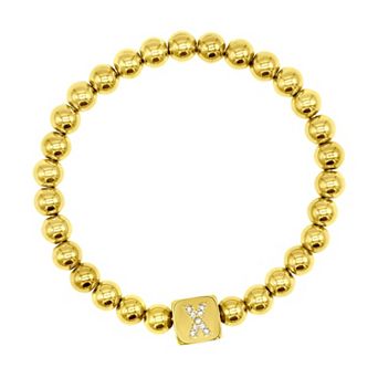 Adornia Gold Tone Initial Cubic Zirconia Cube & Bead Stretch Bracelet