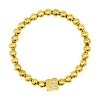 Adornia Gold Tone Initial Cubic Zirconia Cube & Bead Stretch Bracelet
