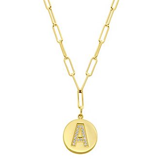 Adornia Gold Tone Adjustable Cubic Zirconia Initial Disc Pendant Paperclip Necklace