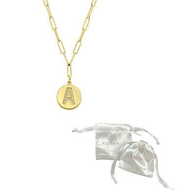 Adornia Gold Tone Adjustable Cubic Zirconia Initial Disc Pendant Paperclip Necklace