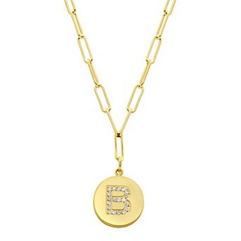 Adornia Gold Tone Adjustable Cubic Zirconia Initial Disc Pendant Paperclip Necklace