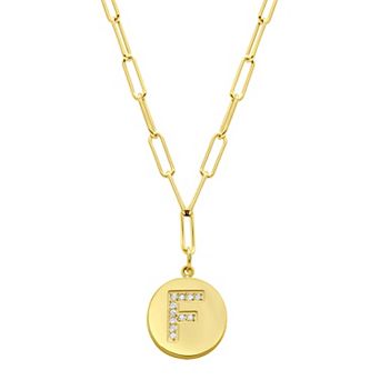 Adornia Gold Tone Adjustable Cubic Zirconia Initial Disc Pendant Paperclip Necklace