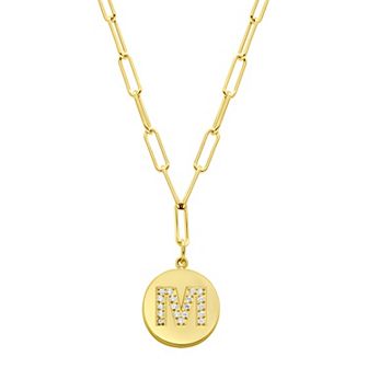 Adornia Gold Tone Adjustable Cubic Zirconia Initial Disc Pendant Paperclip Necklace