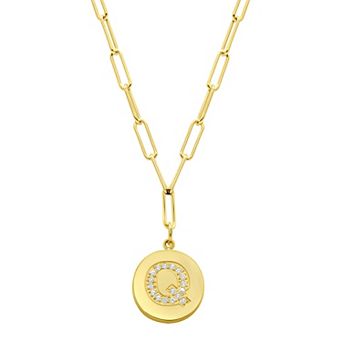 Adornia Gold Tone Adjustable Cubic Zirconia Initial Disc Pendant Paperclip Necklace