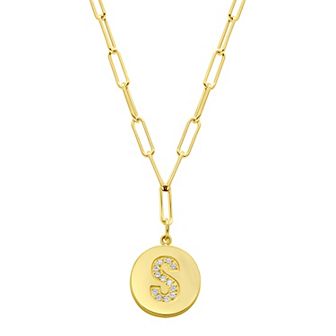 Adornia Gold Tone Adjustable Cubic Zirconia Initial Disc Pendant Paperclip Necklace