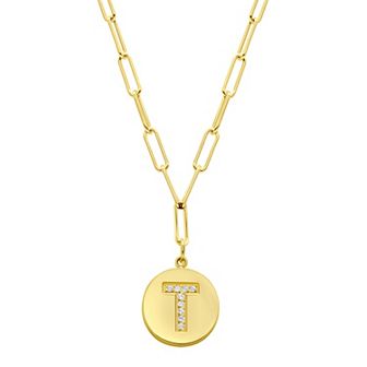 Adornia Gold Tone Adjustable Cubic Zirconia Initial Disc Pendant Paperclip Necklace