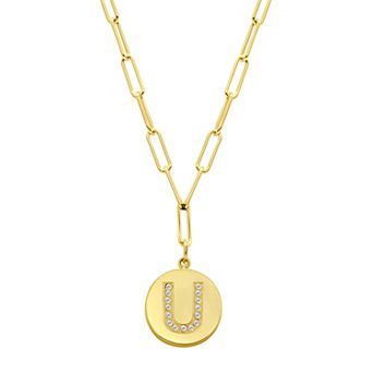 Adornia Gold Tone Adjustable Cubic Zirconia Initial Disc Pendant Paperclip Necklace