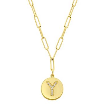 Adornia Gold Tone Adjustable Cubic Zirconia Initial Disc Pendant Paperclip Necklace