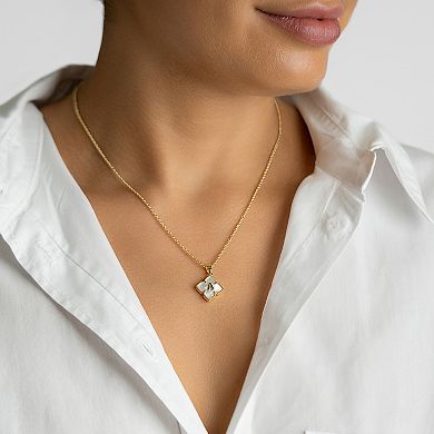 Adornia Gold Tone Adjustable White Mother of Pearl Initial Floral Necklace