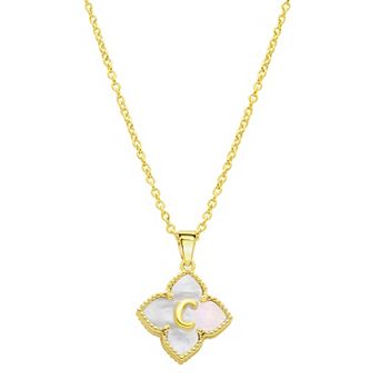 Adornia Gold Tone Adjustable White Mother of Pearl Initial Floral Necklace