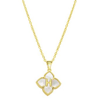 Adornia Gold Tone Adjustable White Mother of Pearl Initial Floral Necklace