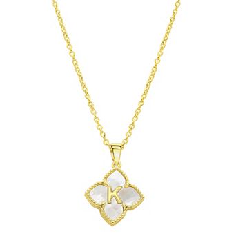 Adornia Gold Tone Adjustable White Mother of Pearl Initial Floral Necklace
