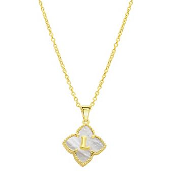 Adornia Gold Tone Adjustable White Mother of Pearl Initial Floral Necklace