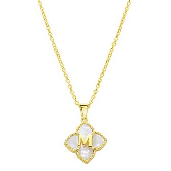 Adornia Gold Tone Adjustable White Mother of Pearl Initial Floral Necklace