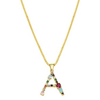 Adornia Gold Tone Multi Color Cubic Zirconia Initial Necklace