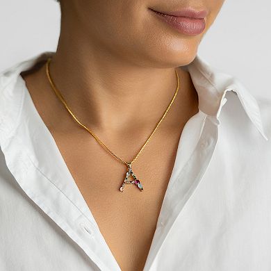 Adornia Gold Tone Multi Color Cubic Zirconia Initial Necklace