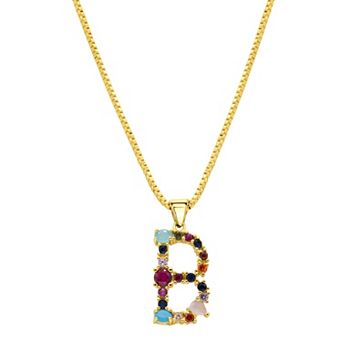 Adornia Gold Tone Multi Color Cubic Zirconia Initial Necklace