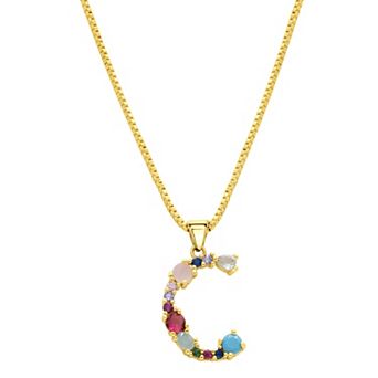 Adornia Gold Tone Multi Color Cubic Zirconia Initial Necklace