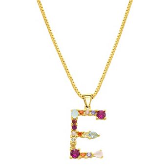 Adornia Gold Tone Multi Color Cubic Zirconia Initial Necklace