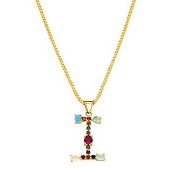 Adornia Gold Tone Multi Color Cubic Zirconia Initial Necklace