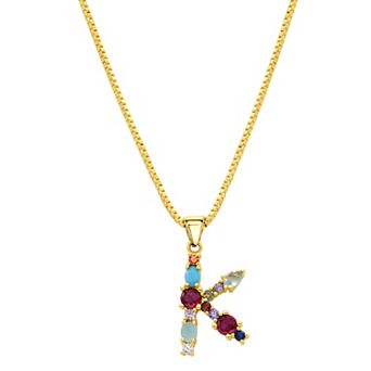 Adornia Gold Tone Multi Color Cubic Zirconia Initial Necklace