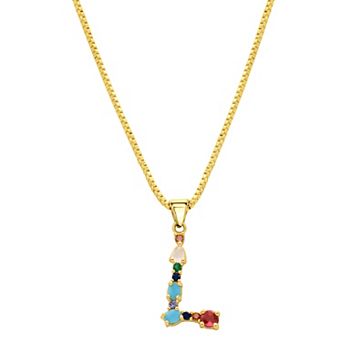 Adornia Gold Tone Multi Color Cubic Zirconia Initial Necklace