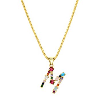 Adornia Gold Tone Multi Color Cubic Zirconia Initial Necklace