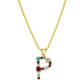 Adornia Gold Tone Multi Color Cubic Zirconia Initial Necklace