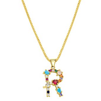 Adornia Gold Tone Multi Color Cubic Zirconia Initial Necklace
