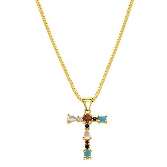 Adornia Gold Tone Multi Color Cubic Zirconia Initial Necklace