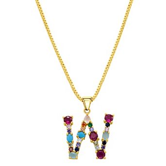 Adornia Gold Tone Multi Color Cubic Zirconia Initial Necklace
