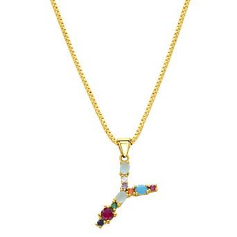 Adornia Gold Tone Multi Color Cubic Zirconia Initial Necklace