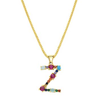 Adornia Gold Tone Multi Color Cubic Zirconia Initial Necklace