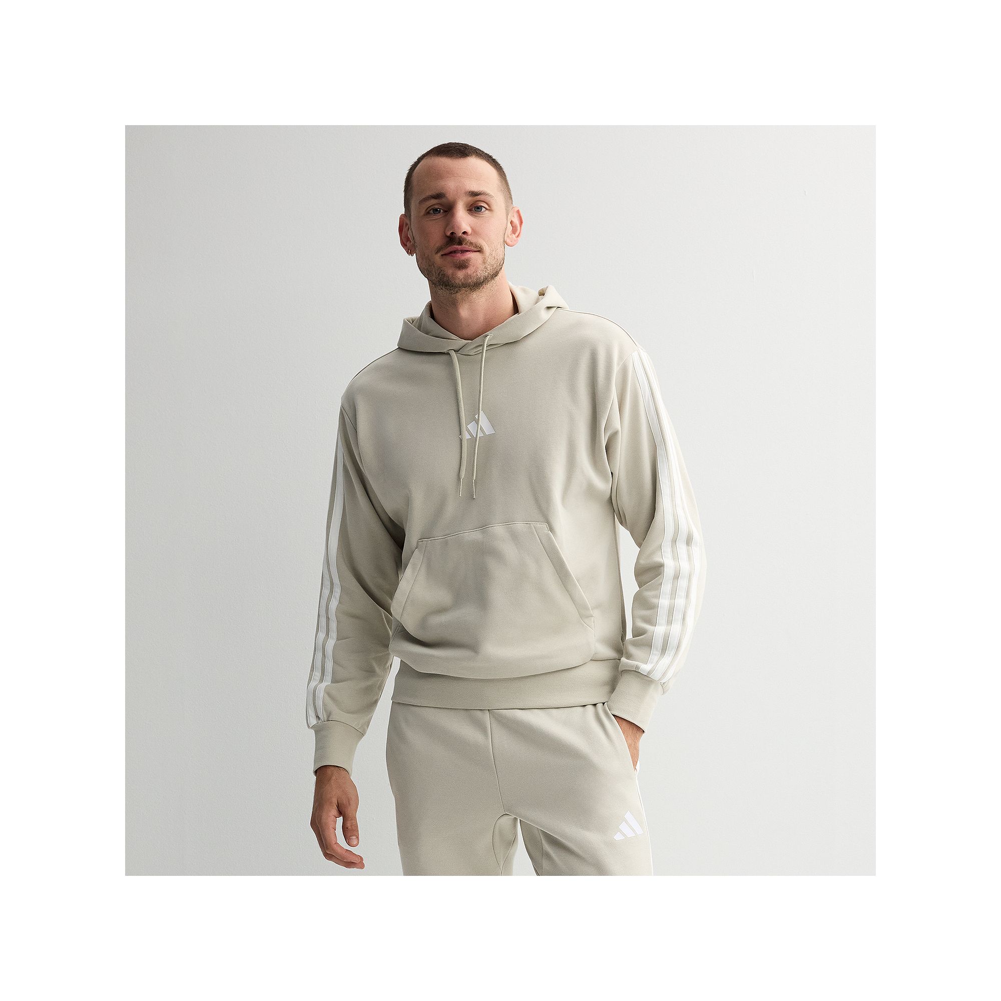 Mens adidas Essentials 3-Stripes French Terry Sportswear Hoodie, Size: Sma