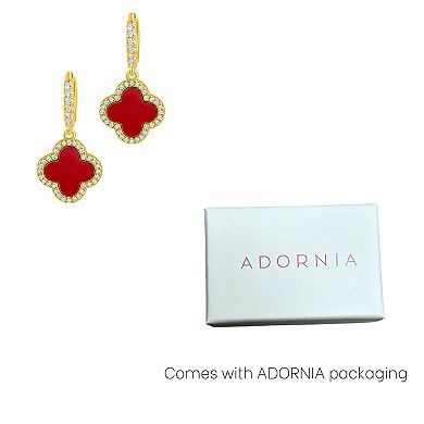 Adornia 14k Gold Plated Crystal Halo Clover Dangle Huggie Earrings